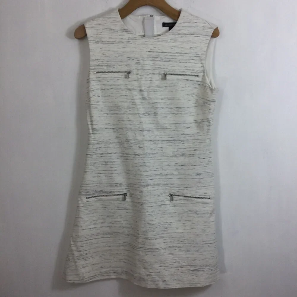 Banana Republic 4 Zipper Sleeveless Structured A-Line Dress Oatmeal Beige Sz 14 - Picture 11 of 11